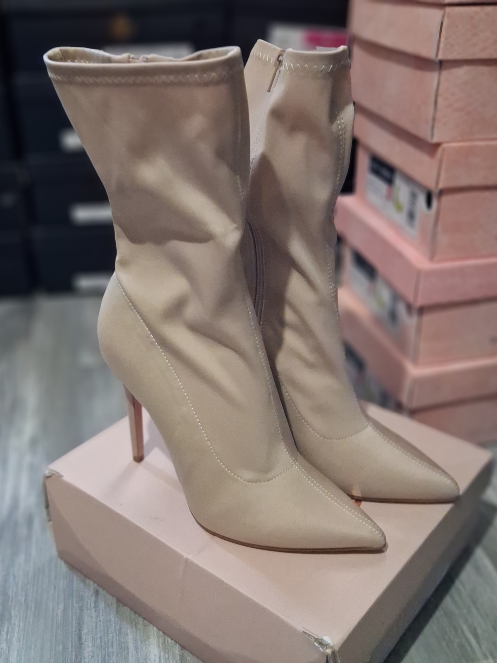 Neutral Beige Pointed Stiletto Ankle Boots